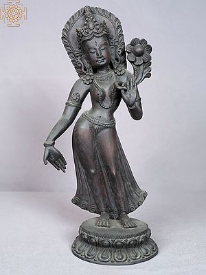 13" Standing Goddess Tara Wooden Statue from Nepal