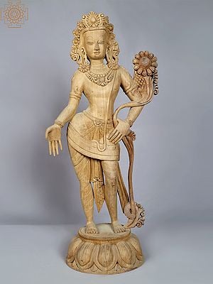 21" Standing Avalokiteshvara On Pedestal From Nepal