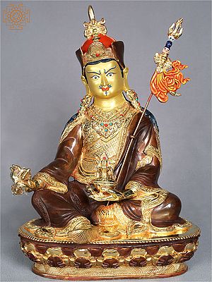 14" Decorated Guru Padmsambhav Seated on Pedestal From Nepal