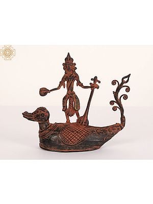 7" Tribal Goddess Saraswati Brass Statue | Home Decor