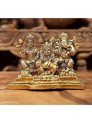 2" Small Size Lakshmi Ganesha and Kubera Statue in Brass | Handmade | Made in India