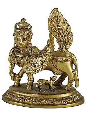 3" Kamadhenu Cow Feeding Her Calf in Brass | Handmade | Made in India