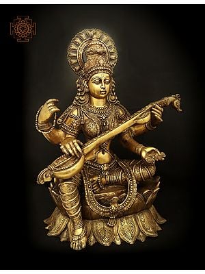 27" Veena Vadini Maa Saraswati in Brass | Handmade | Made in India