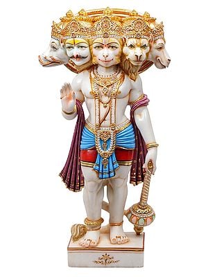 37" The Pristine Lord Panchamukha Hanuman (Superfine) | White Marble | Handmade | Made In India