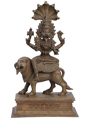 16" Lion-Faced Devi Pratyangira (Atharvana Bhadrakali) | Madhuchista Vidhana (Lost-Wax) | Panchaloha Bronze from Swamimalai