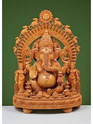 34" Superfine Wooden Lord Ganesha Sculpture