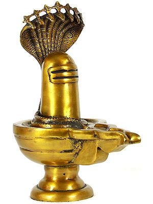 13" Shiva Linga with the Great Serpent Shesh Canopying Over It In Brass | Handmade | Made In India