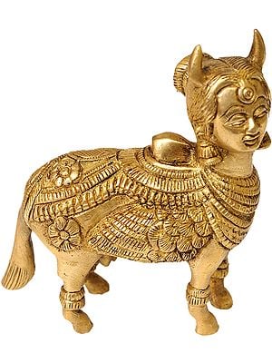 4" Kamadhenu Idol | Divine Cow Statue in Brass | Handmade | Made in India