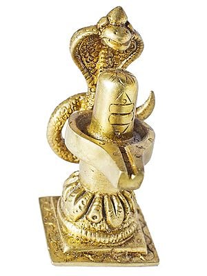 3" Shiva Linga with Snake Crowning It (Small Statue)  In Brass | Handmade | Made in India