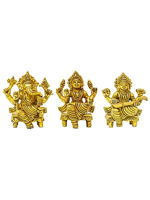 3" Ganesha Lakshmi and Saraswati (Set of Three Statues) Idols in Brass | Handmade | Made in India