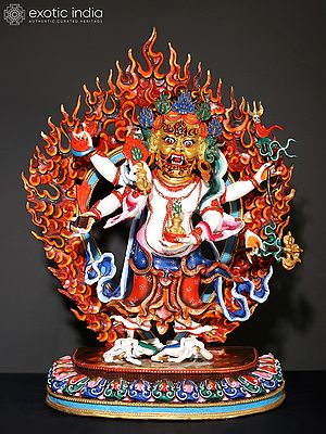 Six Armed White Mahakala Copper Statue - Made in Nepal