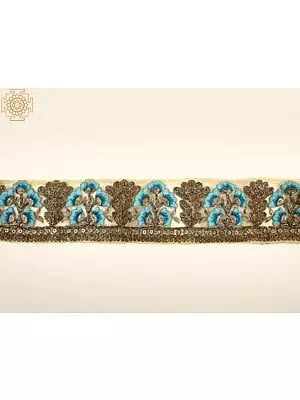 Frosted Almond Net Zardozi with Floral Thread Embroidery Border