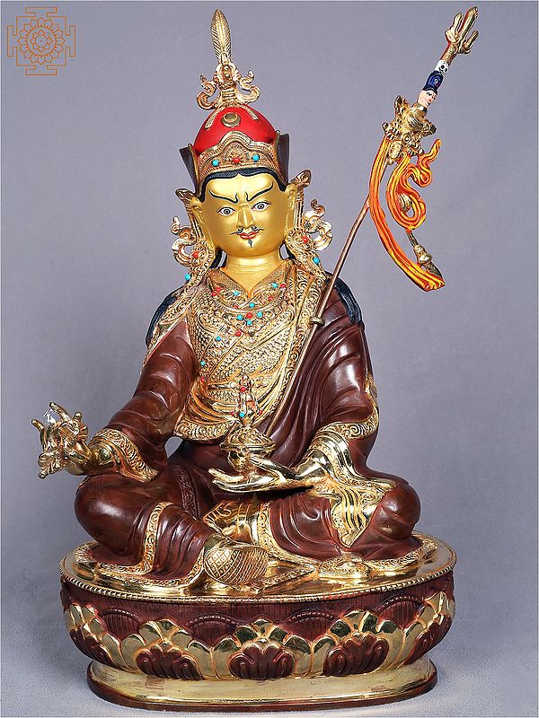 15" Tibetan Buddhist Deity Guru Padmasambhava Idol Seated on Pedestal