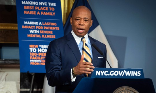 New York City Mayor Eric Adams at his weekly off-topic press conference at City Hall on Tuesday.