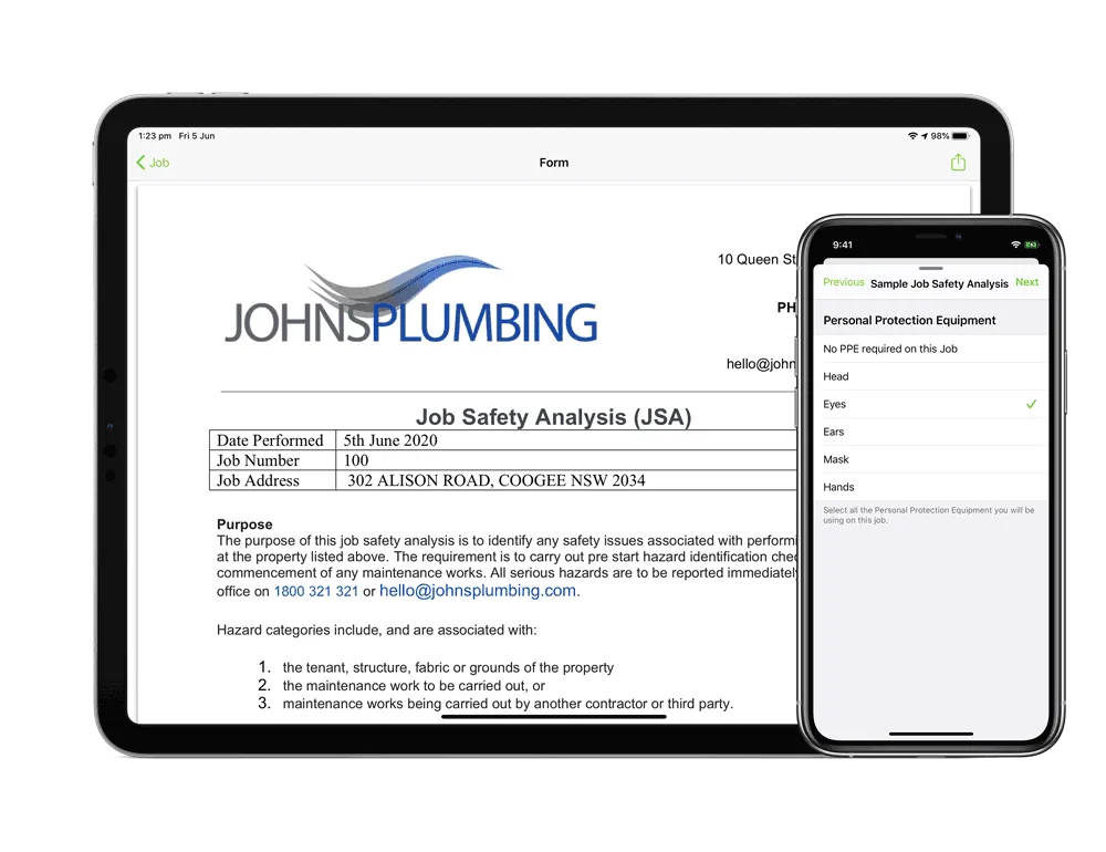 Completing safety form iPad iPhone