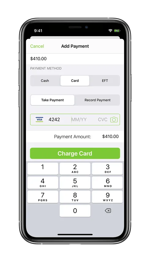 Processing credit card payment on iPhone