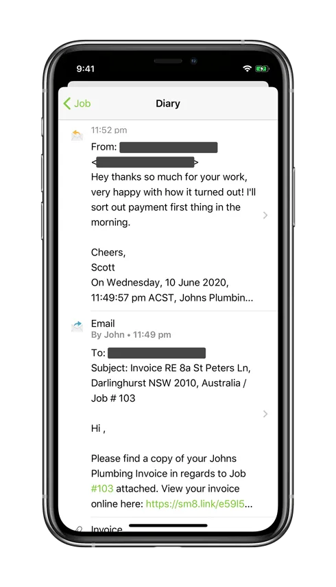 Customer email replies through ServiceM8