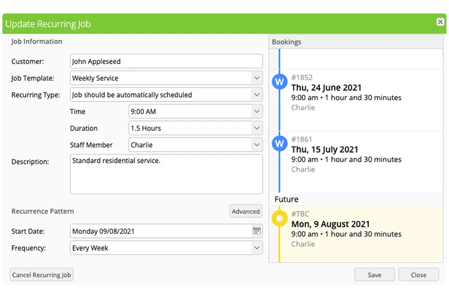 Creating a new recurring job in ServiceM8