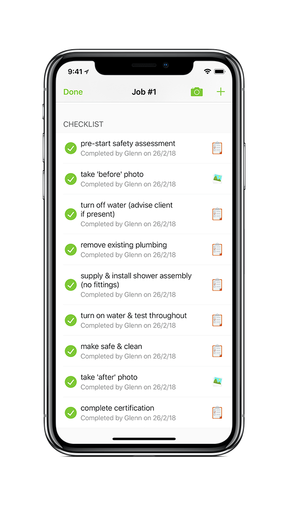 Plumbing Checklist in ServiceM8 iPhone app