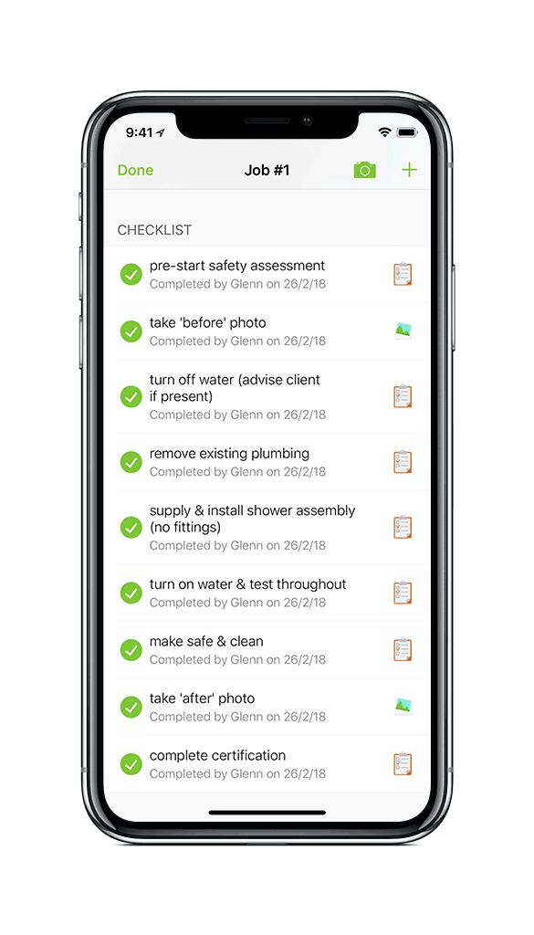 Checklist of Plumbing job in ServiceM8 app