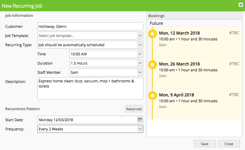 Automatic recurring cleaning schedule in ServiceM8