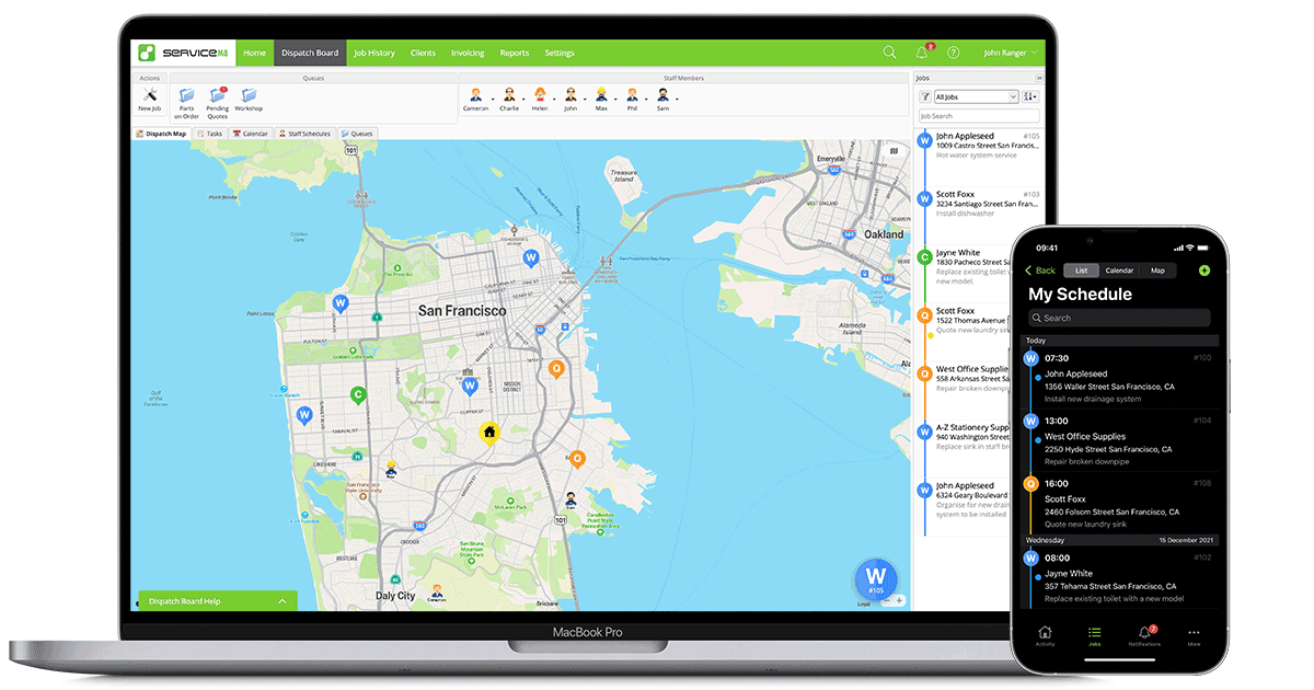 ServiceM8 on iPhone and MacBook