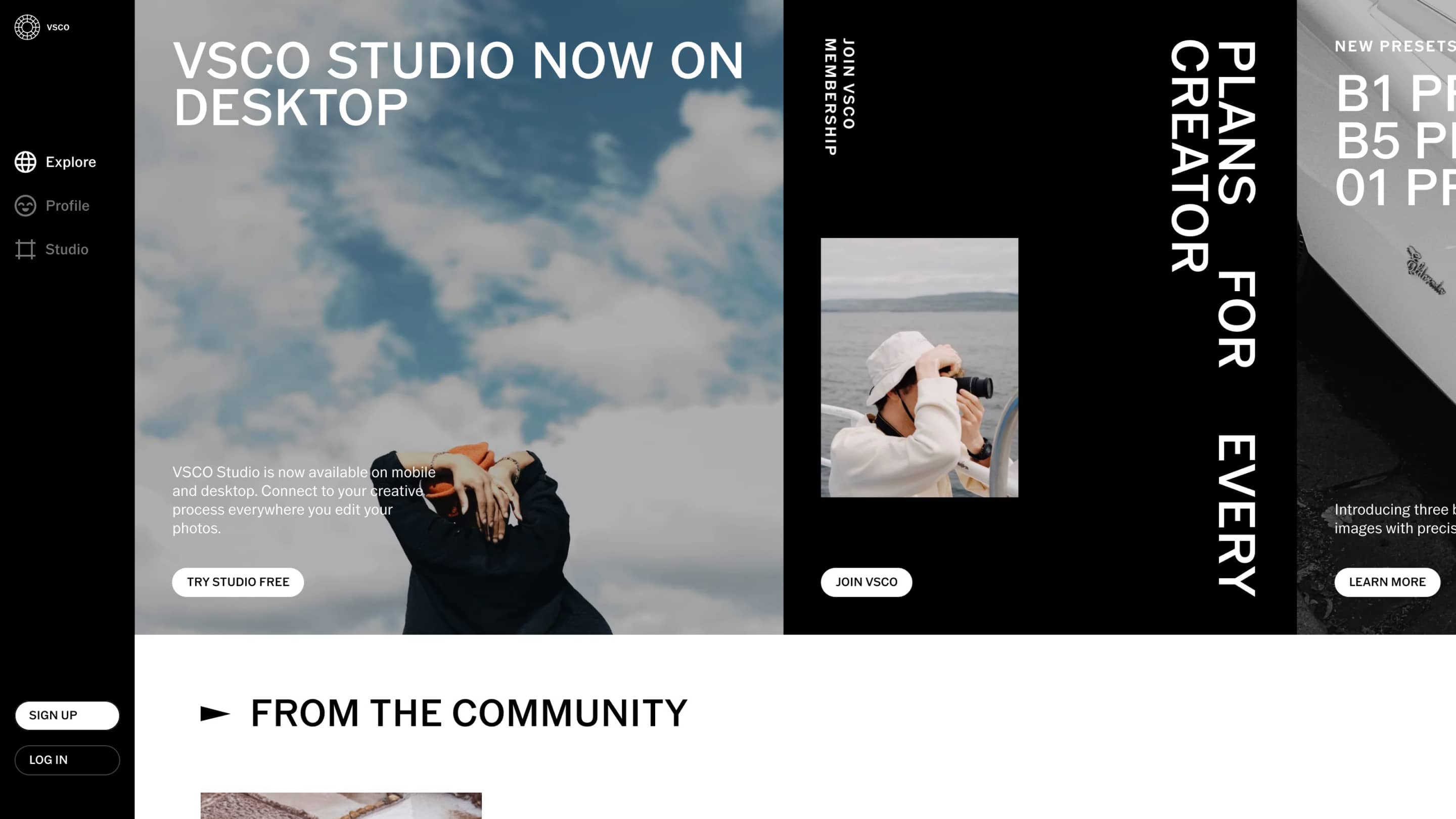 Screenshot of VSCO homepage