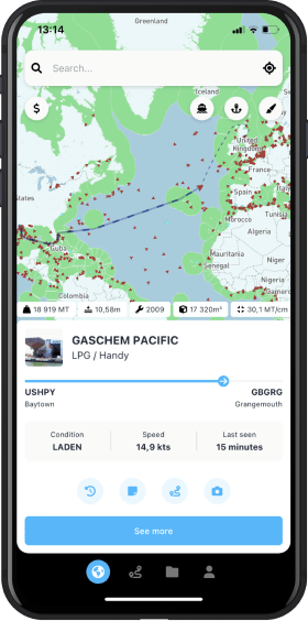 Screenshot of ShipAtlas on a mobile.