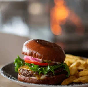 A picture of a burger and fries 