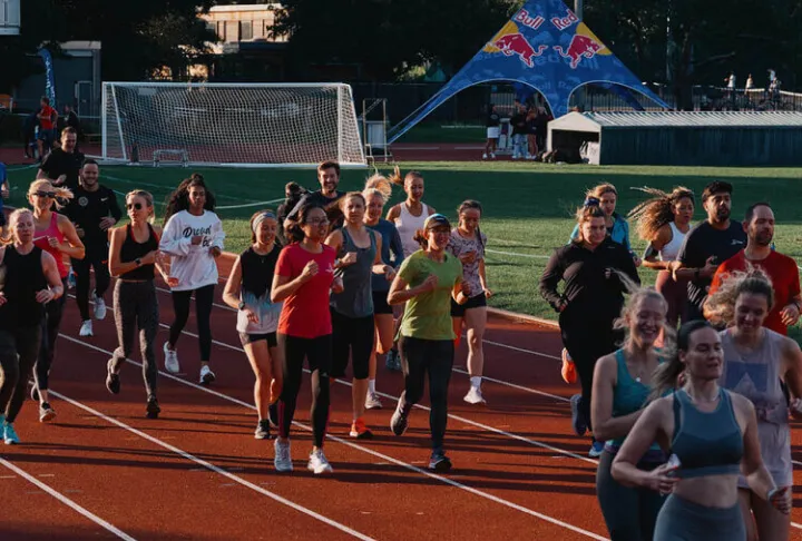 People running a marathon.