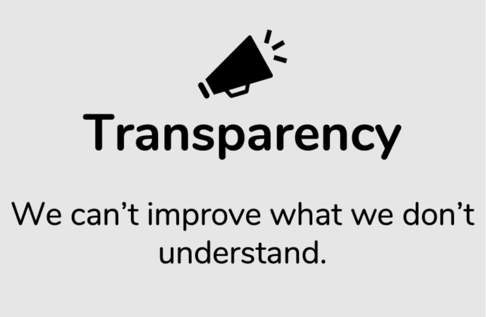 Transparency - we can't improve what we don't understand