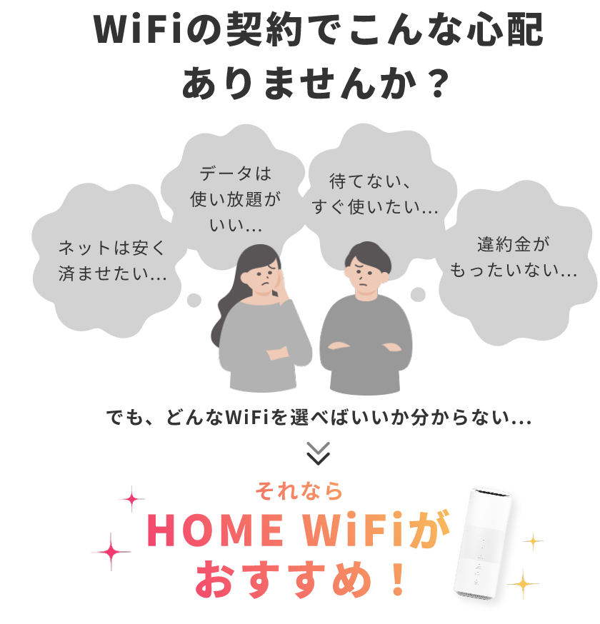 WiFiの契約でこんな心配ありませんか？それならHOME WiFiがおすすめ！