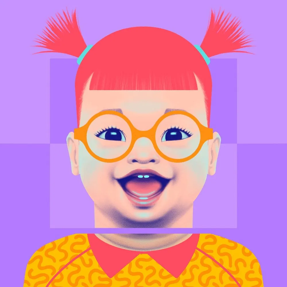 a digital painting of a young girl wearing glasses