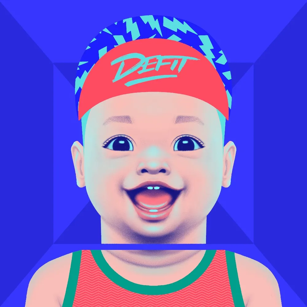 a digital painting of a baby wearing a hat