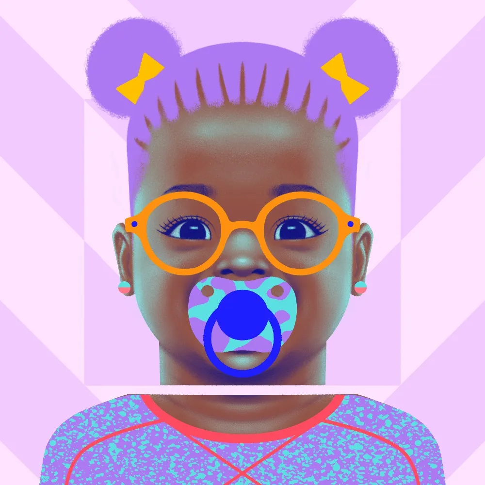 a digital painting of a child with glasses and a pacifier