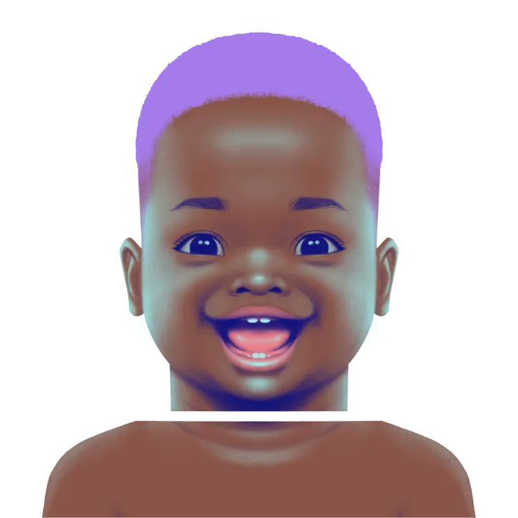 a digital image of a baby with purple hair