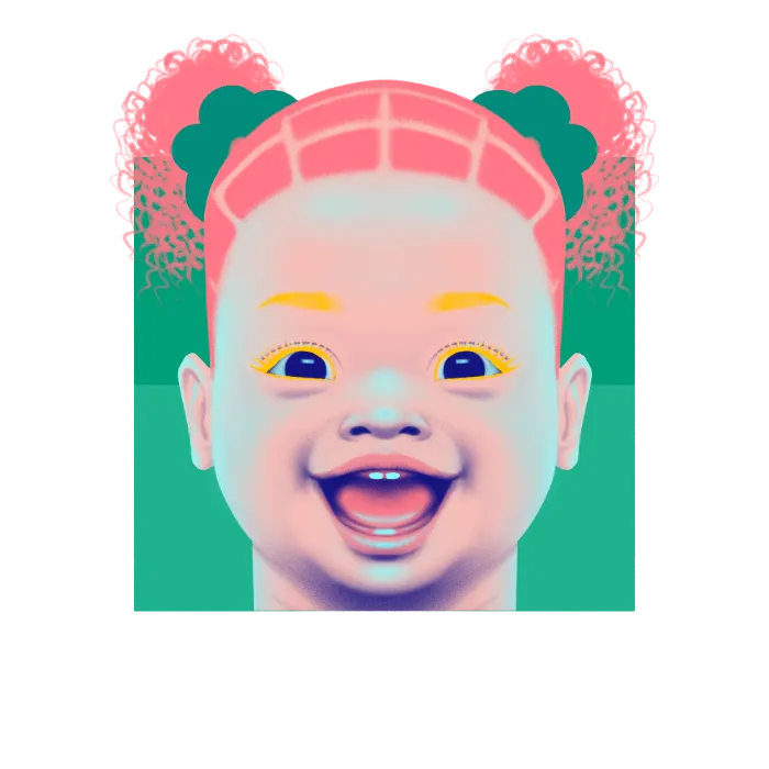 a digital painting of a baby with a pink hair