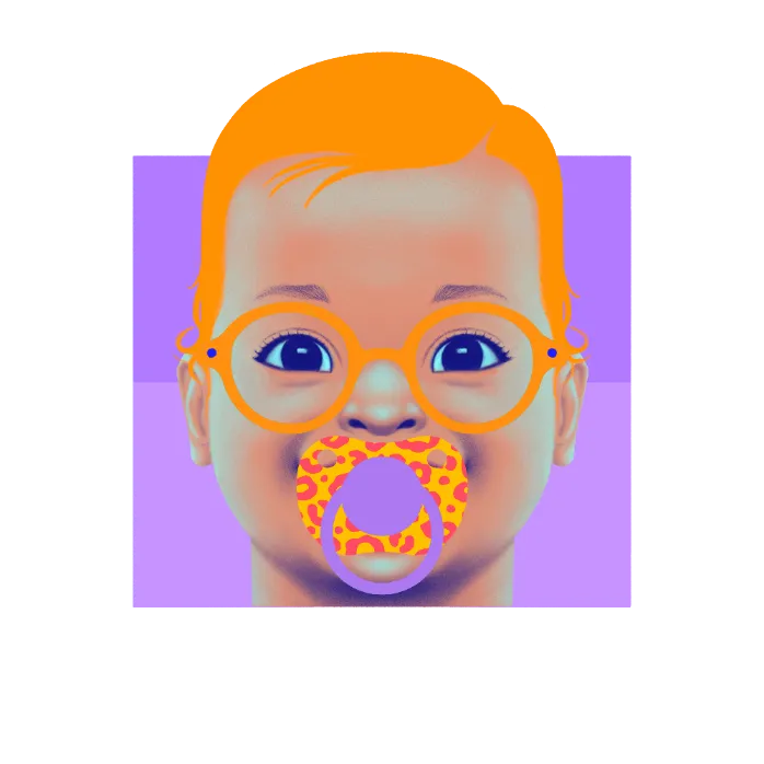 a baby with glasses and a pacifier in its mouth