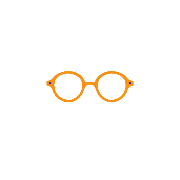 a pair of glasses with orange frames on a black background