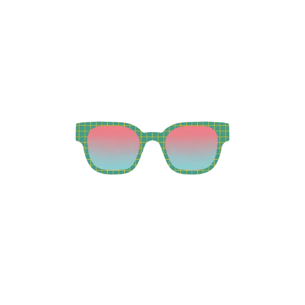 a pair of sunglasses with pink and blue lenses