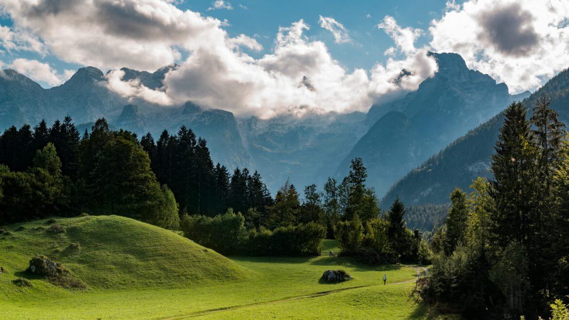 Sattgrüne Wiesen, Berge und Wälder