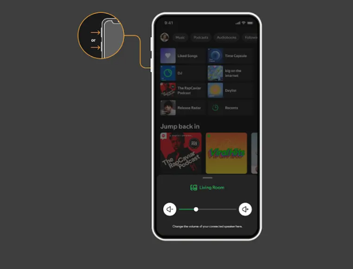 Controle deslizante de volume do Spotify