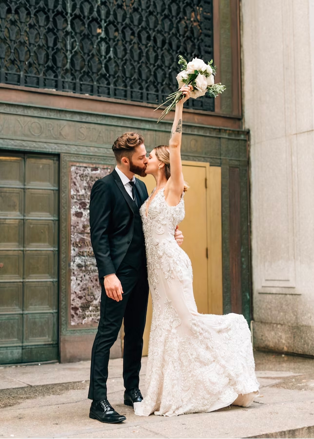 bride and groom kissing