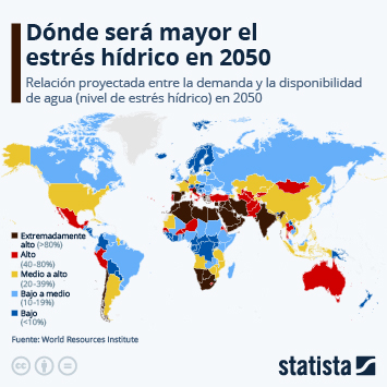 Infografía - Dónde será mayor el estrés hídrico en 2050