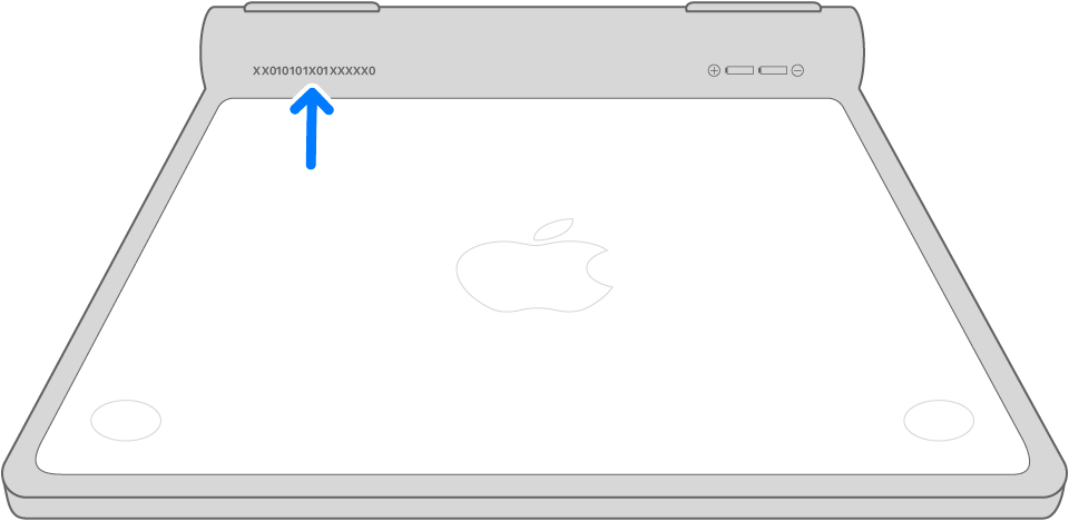 Diagram för placering av serienummer på Magic Trackpad