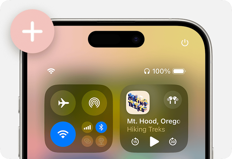 Add Controls button in Control Center on iPhone.