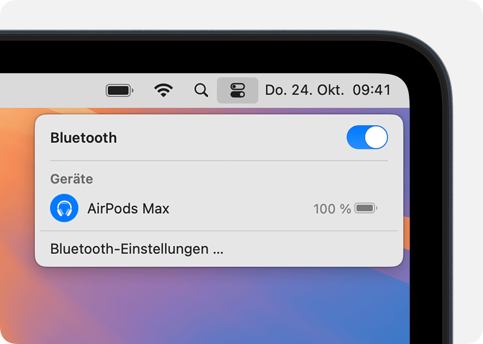 Kontrollzentrum in macOS mit AirPods Max verbunden