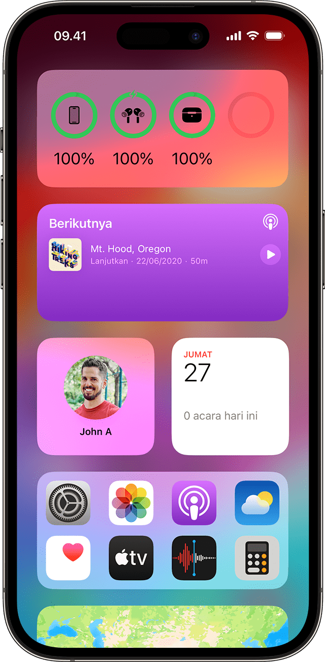 Menggunakan widget Baterai di iPhone untuk memeriksa persentase baterai