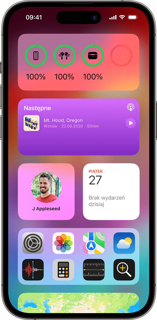 Używanie widżetu Baterie na iPhonie w celu sprawdzenia procentowego stanu naładowania baterii