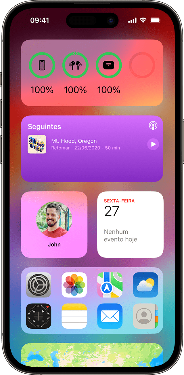 Utilizar o widget Baterias no iPhone para verificar a percentagem da bateria